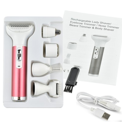 5 in 1 USB Electric Lady Shaver Body Hair Removal Epilator No Pain Cordless Nose Hair Eyebrow Trimmer